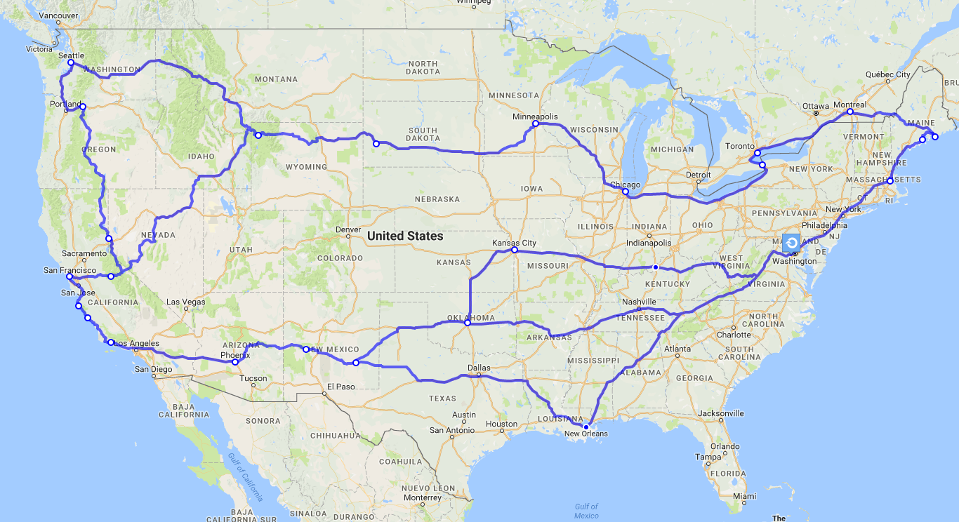 The approximate route I plan on taking.
